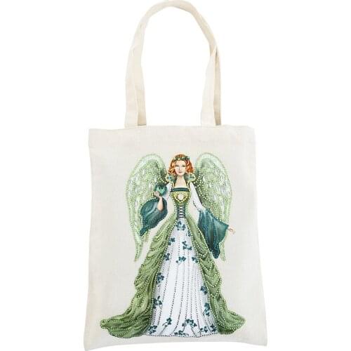 DIY Diamond Painting gir Reusable Gift Shopping Bag with Handles Grocery Fabric Tote Foldable, Strong& Eco Friendly bag