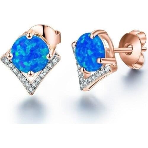 Fashion Round Blue Fire Opal Stud Earrings for Women silver color Personality Classic Rhinestone Earring Korean Jewelry