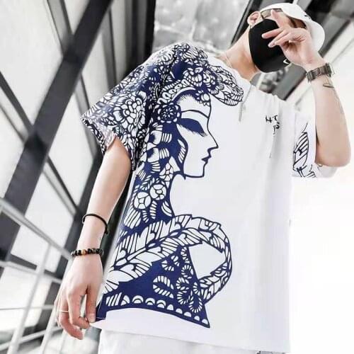 2021 new national tide printed short sleeve T-shirt male ins tide brand super hot summer loose mens half sleeve antique T-shirt