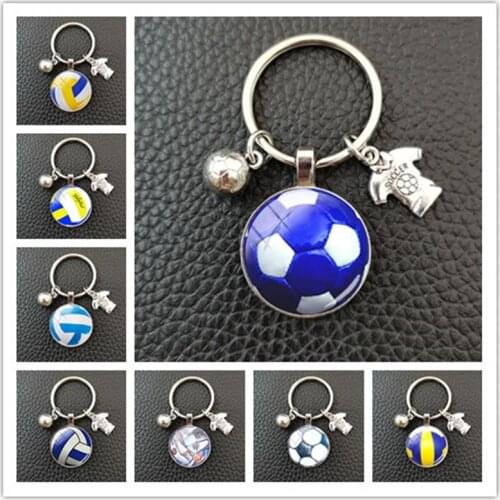 Volleyball football ball sports picture glass cabochon keychain, favorite gift for husband and boyfriend
