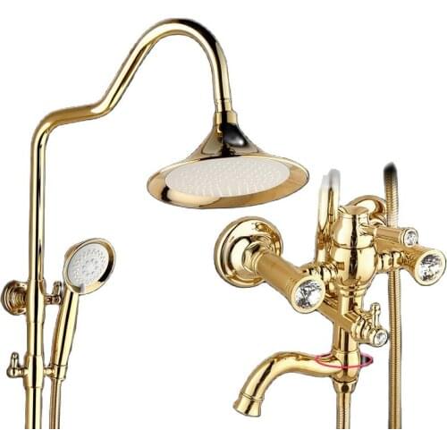 Gold polish shower set Soild brass faucet European Shower set Hot And Cold Shower faucet 8 inch rainfall