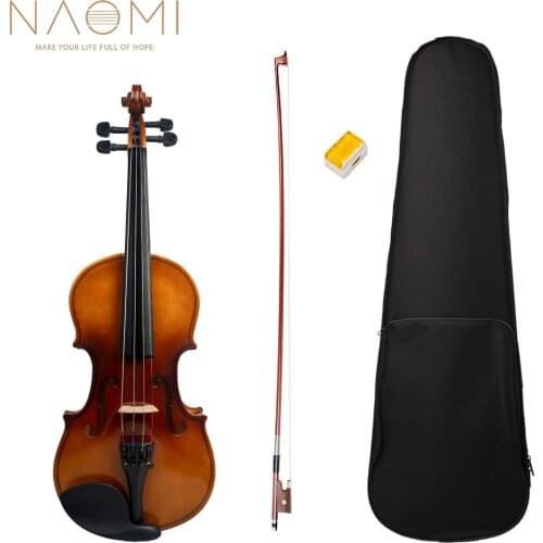 NAOMI 4/4-1/8 High Gloss Maple Acoustic Violin Kit W/ Violin+Brazilwood Bow+Bridge+Rosin+Canvas Case Student Violin