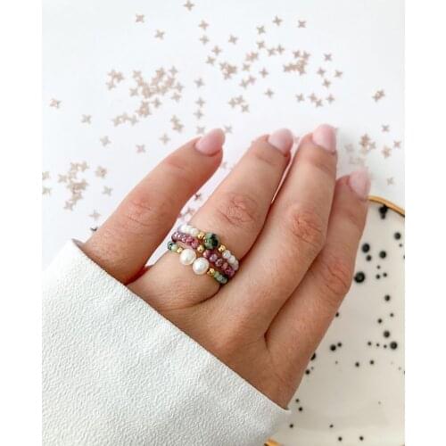 Natural Stone Shell Pearl Ring Set Stainless Steel Ring Love Heart Shape for Ladies Adjustable Party Rings