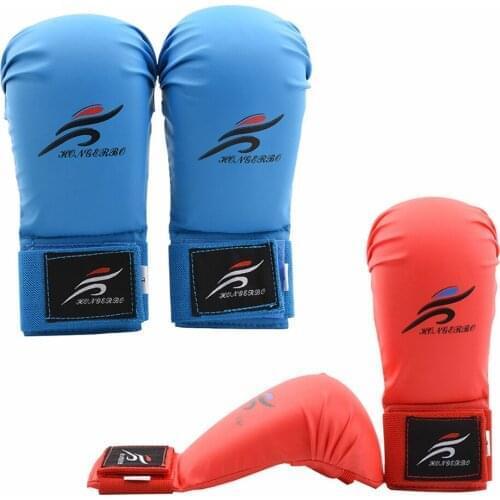 Cheap Karate Sparring Gloves Men Women WKF Training Mitts for Kids Red Blue Boxing MMA Pouching Bag Gloves Taekwondo Hand Gear