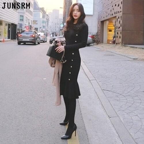 New Arrival Autumn Sweater Dress Women Casual O-Neck Full Sleeve Knitting Dresses One-Piece Elegance Slim Midi Drsess Lady 2021
