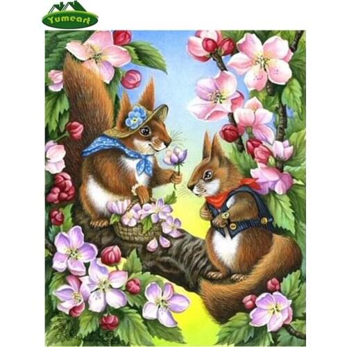New 5D DIY Diamond Painting "Squirrel Love Flower " Embroidery Full Square Diamond Cross Stitch Rhinestone Mosaic Painting Decor