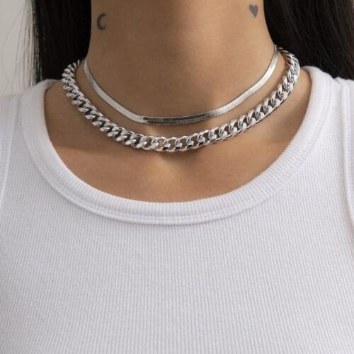 Double Snake Chain Thick Short Necklace for Women Gold Silver Color Geometric Clavicle Choker Neckalce Fashion Accessories 2021