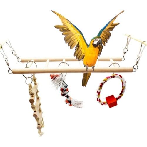 Parrot Climbing Hanging Wood Ladder Bridge Swing Ring Rope Knot Bird Pet Cage Decor Suspension Bridge Suspended Aerial Ladder