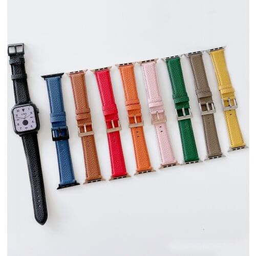 Lychee Pattern Leather Strap For Apple Watch 6 5 4 Se Band Sports Loop Watchband Iwatch 44mm 42mm 40mm 38mm Wristband Bracelet