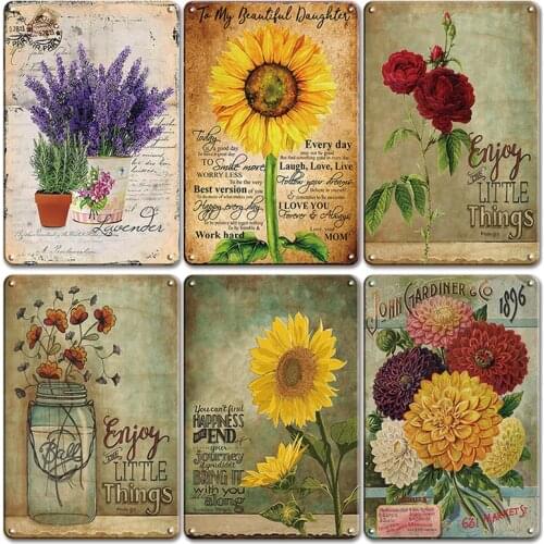 Retro Sunflowers Iron Painting Tin Poster Sign Vintage Yard Garden Home Decoration Metal Plate Door Signs Kid Room Wall Decor