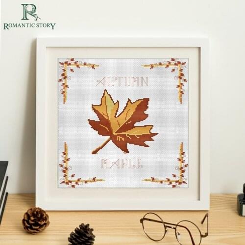 Romantic Story Needlework Cross Stitch Embroidery Home Decoration Autumn Harvest Maple Leaf Paintings Cross-Stitching Art Wall