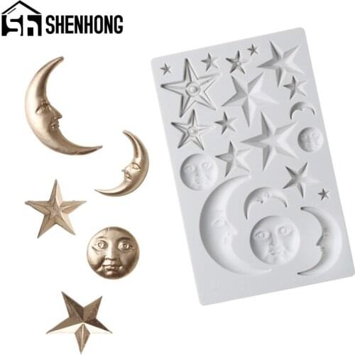 SHENHONG Silicone Fondant Cake Mold Moon And Star Paste Sugarcraft Chocolate Pastry Baking Mould Dessert Decorating Tools