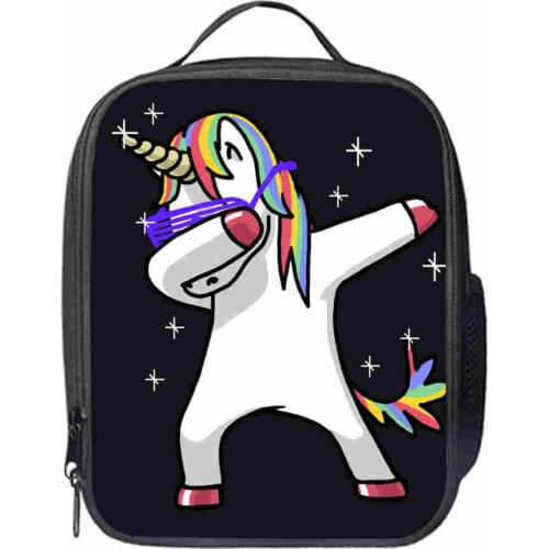 Unicorn Lunch Bag Customized Black Horse Animal Anime Teenagers Boys Girls Kid School Thermal Cooler Insulated Tote Box