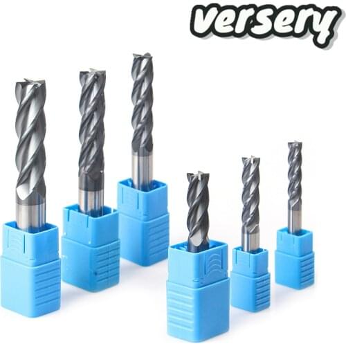 Versery cnc 6 8 12mm Shank HRC50 Carbide End Mills Tungsten Machine Milling Cutter Tools 4 Flute Metal Key Seat Face Router Bit