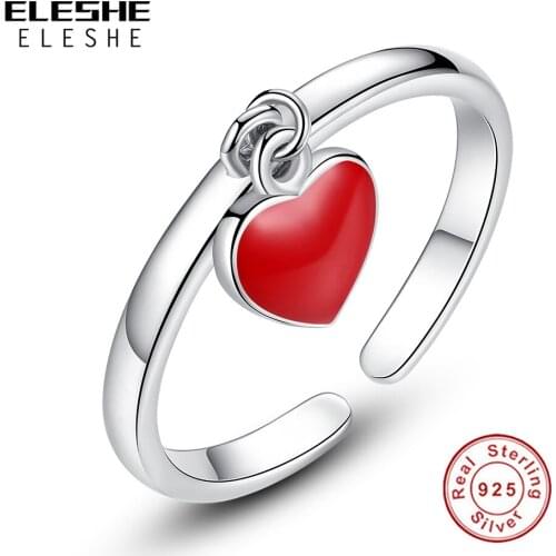 High Quality Red Enamel Cherry Heart Open Rings Bridal Engagement Wedding 925 Sterling Silver Ring for Women Jewelry Gift