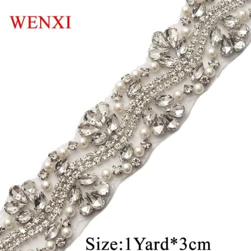 WENXI 5YARDS Wholesale Bridal Gown Sash Rhinestone Applique Iron On For Wedding Dress Belt Luxury Rhinestone Applique WX819