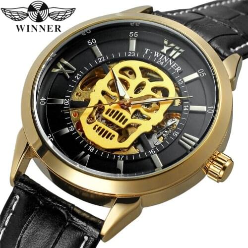 WINNER Automatic Mechanical Men Wristwatch Military Sport Male Clock Top Brand Luxury Skull Skeleton Waterproof Man Watch 010