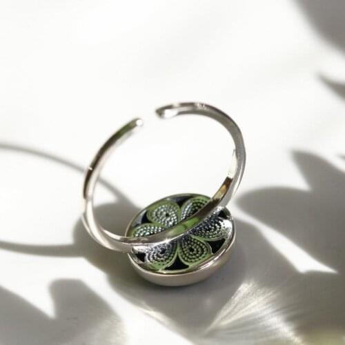 Yu Lian Sterling Silver Jeweleries Sansheng Sanshi Cloisonne Womens Ethnic Retro Style Open Index Finger Ring Phoenix Phoenix