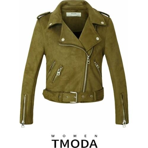 TMODA954 2021 Za Autumn Winter Women Motorcycle Faux PU Leather Jackets Lady Biker Outerwear Coat with Belt Hot Sale 8 Colors