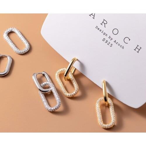 925 Sterling Silver Hoop Earrings for Women Micro Pave CZ Zircon Crystal Oval Round Korean Elegant Earings Party Luxury Jewelry