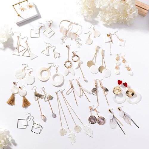 DROPSHIP Korean Floral Dangle Earrings Tassel Pendant Earings Women Oorbel Geometric Long Earring Gold Studs Orecchini Kolczyki