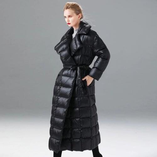 Winter Ankle Length Super Longer Oversized Fluffy Down Jacket Female Fashion Black Was Thin Thicker Warm Duck Down Coat F559