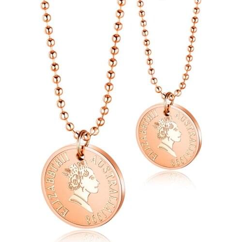 Rose Gold Color Queen Coin Pendant Necklace For Women Stainless Steel Bead Chain Jewelry Gift Dropshipping
