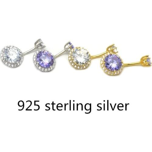 925 Sterling Silver Belly Button Bar Navel Ring Round Zircon S925 Purple CZ Gem Earring Belly Piercing
