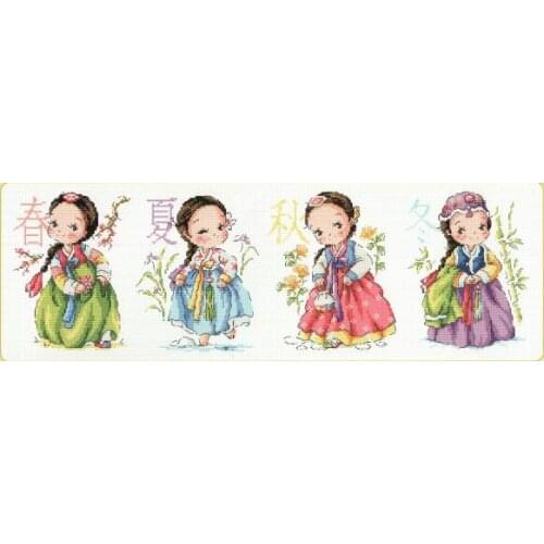 Gold Collection Lovely Counted Cross Stitch Kit Four Seasons Girl Spring Summer Autumn Winter Season SO
