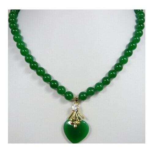 2 styles! beautiful 8mm green jade beads with green heart jade pendant necklace