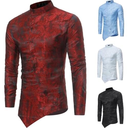 2020 Men Africa Riche Bazin Shirts African Style Fashion Oblique Button Dashiki Long Sleeve Irregular Fit T-shirts for Man