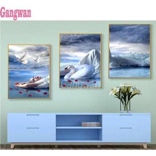 3 PCS 5D Diamond Painting beauty girl swan Seagull pattern Full Square/Round Drill Embroidery Diamond Mosaic Cross Stitch decor