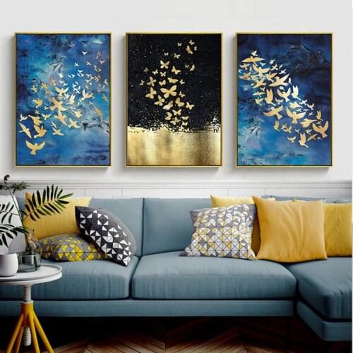 3 Pieces Abstract Golden Bird Butterfly Wall Art Canvas Painting Nordic Print Poster Picture Living Room Home Decoration