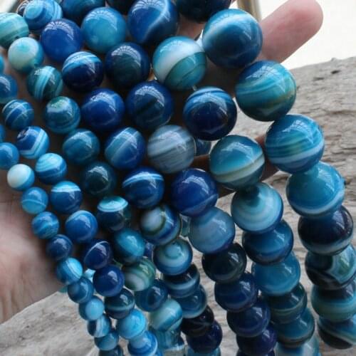 4-16mm Natural Round Blue Banded Agates Stripe Onyx beads For Jewelry Making Beads Bracelets 15'' Needlework DIY Beads Trinket