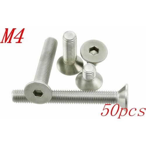 50pcs/Lot Free Shipping M4*5/6/8/10/12/14/16/18/20/22/25/30-55mm Stainless Steel Flat Head Drive Hexagon Socket Cap Screw Bolt