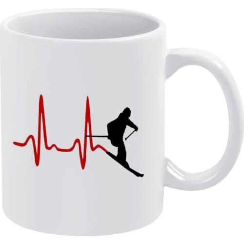 Ski , Skiing Heartbeat White Mug New Good Quality Print Mug 11 Oz Coffee Cup Skiing Skier Tours Austria Tirol Switzerland Heart