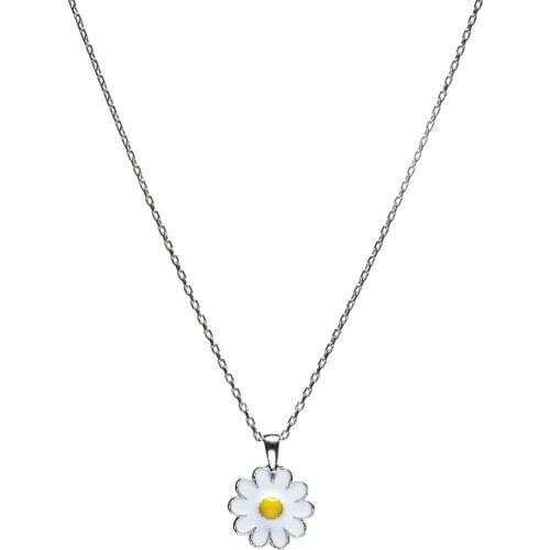 White Yellow Daisy Leaf Pendant 925 Sterling Silver Necklace