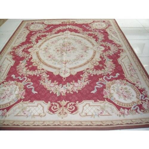 Free shipping 8'X10' French style aubusson carpets hand knotted rugs Woolen French Aubusson Rugs