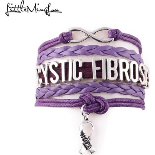 Little MingLou Infinity hope Cystic Fibrosis Bracelet Ribbon charm Awareness leather men bracelets & bangles for women jewelry