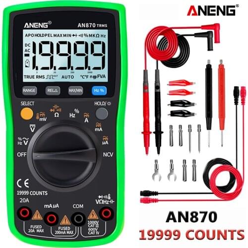 AN870 19999 counts Auto Digital Multimeter True-RMS NCV Ohmmeter AC/DC Voltage Ammeter Transistor Power Meter Temperature Tester