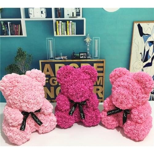 PE Plastic Artificial Flowers Rose Bear Foam Rose Flower Teddy Bear Valentines Day Gift Birthday Party Spring Decoration