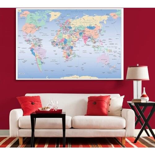 The World Political Map In French Non-woven Canvas Painting Vintage Poster Wall Card Living Room Home Decoration School Supplies