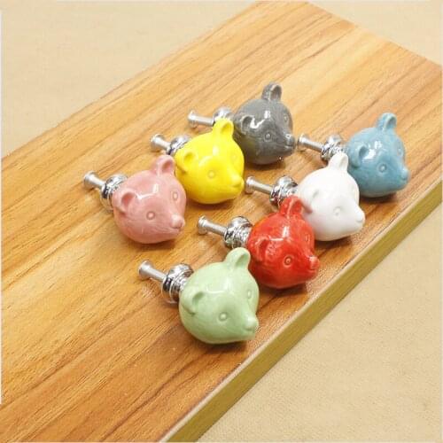 Ceramic Bear Drawer Knobs 3D Cartoon Cabinet Cupboard handles Novelty Creative 7 color Fashion Furniture Handles Hardware