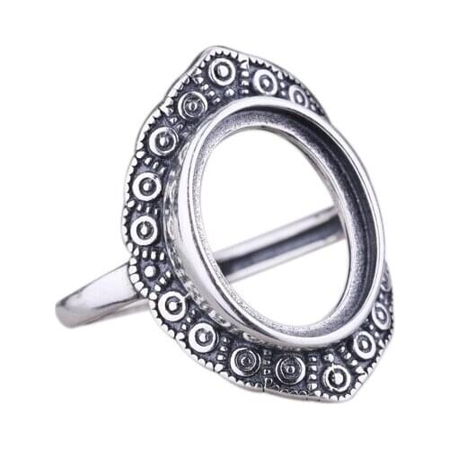 925 Silver Vintage Ring Engagement Semi Mount Ring Setting Art Deco fit 10.9x13.7mm Oval Cabochon Amber Lapis Lazuli Unisex