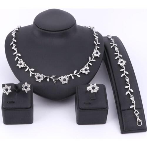 Crystal Silver Plated Jewelry Set Fashion Party Wedding Bridal Rhinestone Necklace Bracelet Earring Ring Accessories Sets