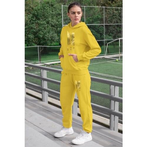 Angemiel Wear BTS Korean Women Tracksuit Set Yellow Hooded Sweatshirt Yellow Sweatpants