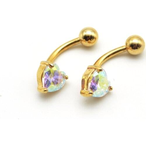 Crystal CZ Gem Zircon AB Gold Belly Bar 14G 316l Stainless Steel High Quality Heart Fashion Love belly button rings For Women