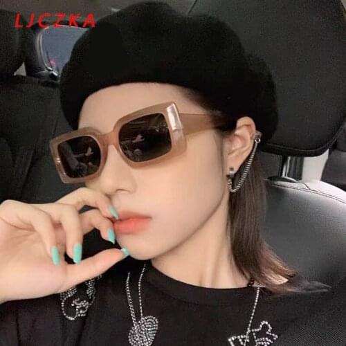 LJCZKA Unisex Leopard Square Sunglasses Women 2021 Vintage Rectangle Sun Glasses Men Driving Eyewear Lunette De Soleil Femm