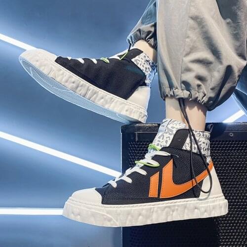 2021 Men Casual Shoes Trendy Canvas Shoes High Top Flats Vulcanized Shoes Autumn Breathable Trainers Lace Up Male Tenis Feminino