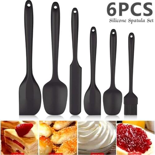 6Pcs Silicone Spatula Set Non-Stick Heat-Resistant Cream Butter Cake Spatula Pastry Brush Dough Scraper Baking Kitchen Utensils